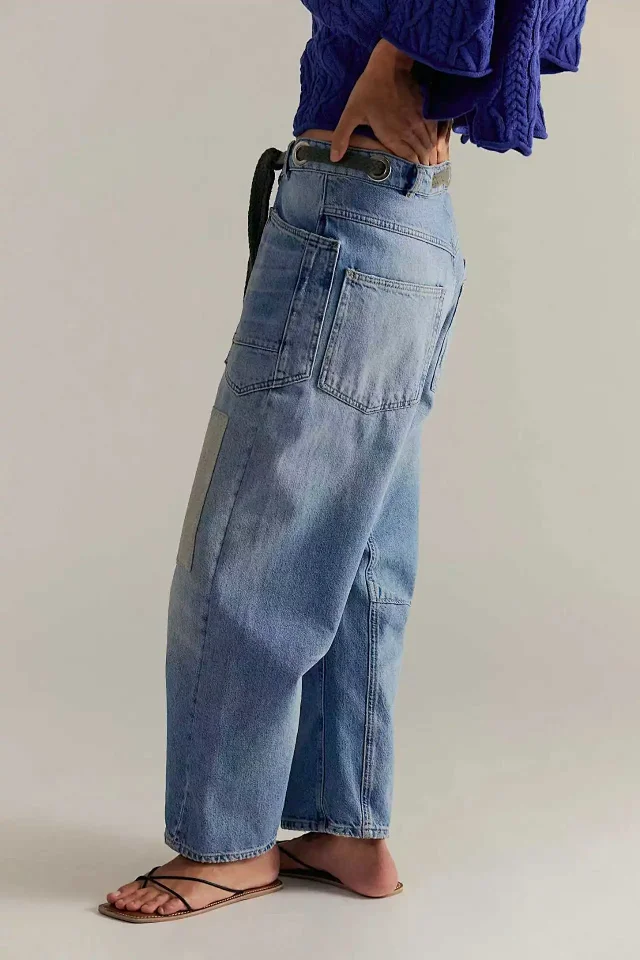 8 - Color Retro Denim with Patchwork & Drawstring Detail