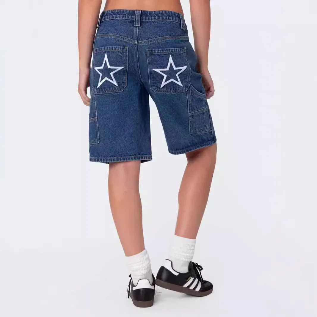 Women's Loose Printed Denim Capris