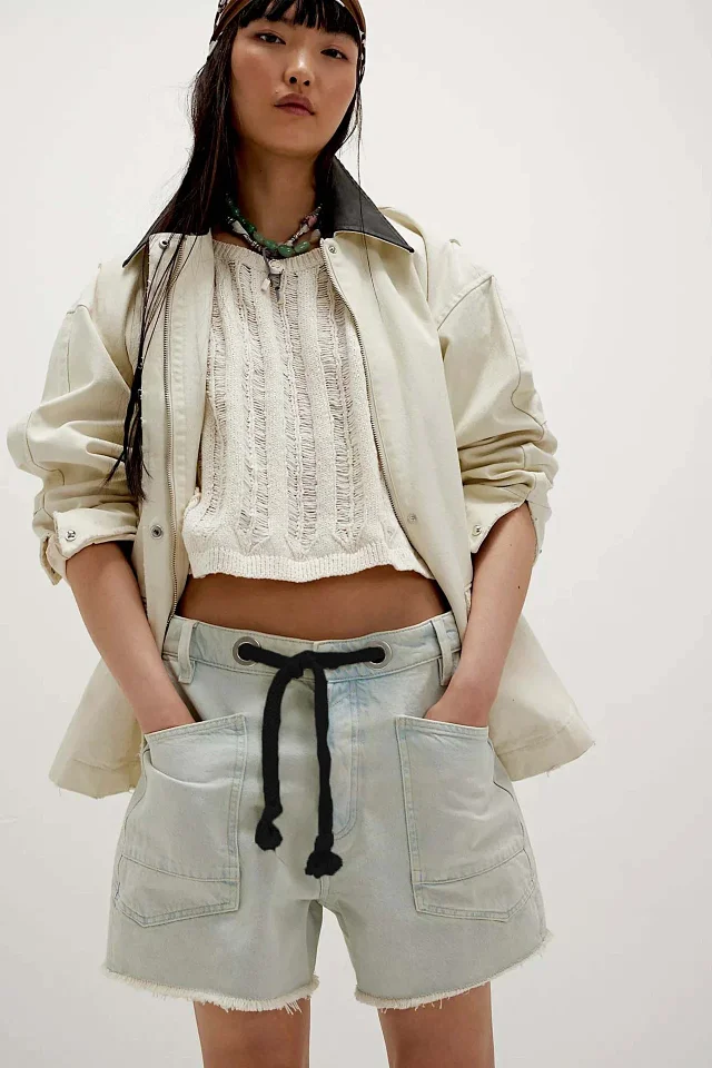 European and American Casual Drawstring Denim Shorts for Women Detail