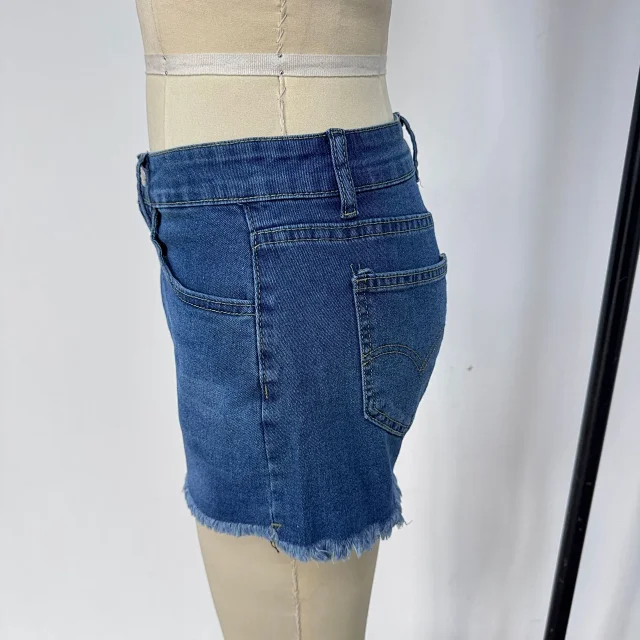 Mid-Rise Stretch Fringe Denim Shorts for Women Detail