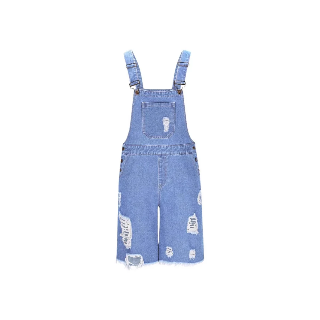 TEMU Big Size Ripped Men's Denim Bib Shorts