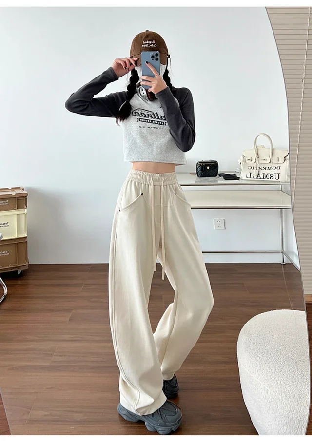 2025 New Fall Banana Pants for Petite Women - Cream High - Waist Wide - Leg Detail