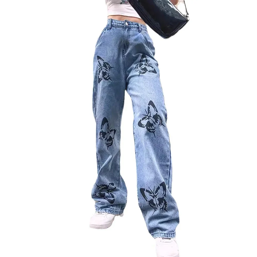 Designer Loose Print Denim Pants
