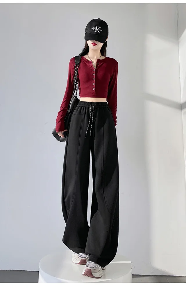 2025 Fall New White Banana Wide - Leg Pants Detail