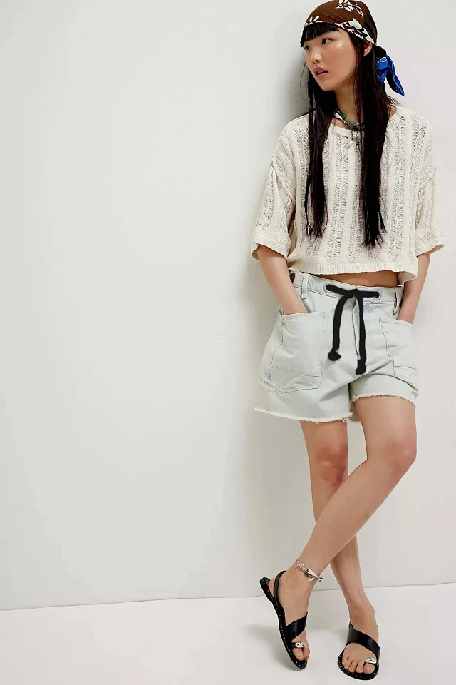 European and American Casual Drawstring Denim Shorts for Women Detail