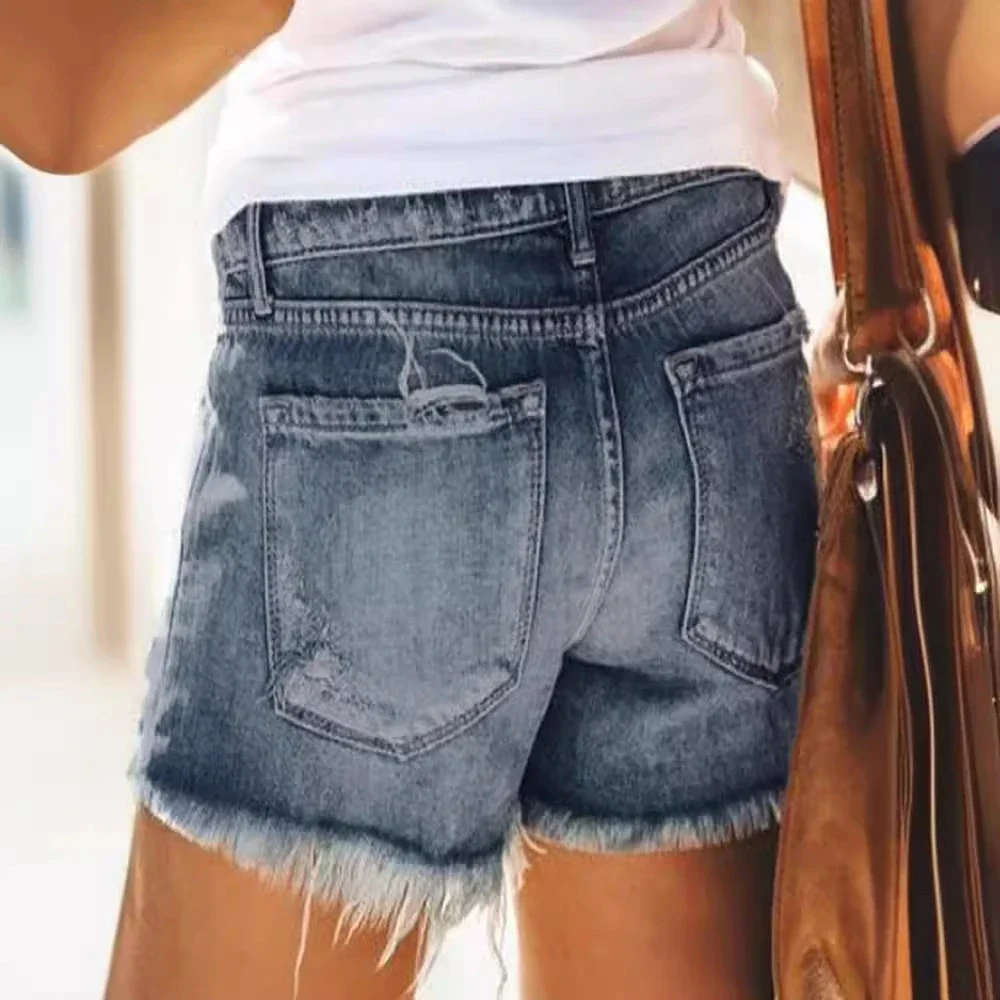 Eaby High-waist Tassel Ripped Denim Shorts