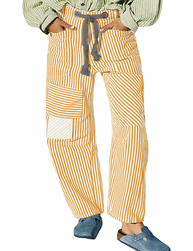 Mid-waist Striped Wide-leg Pants Detail