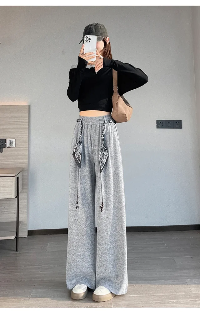 2025 Early Autumn Korean Style High - Waist Wide - Leg Pants Detail