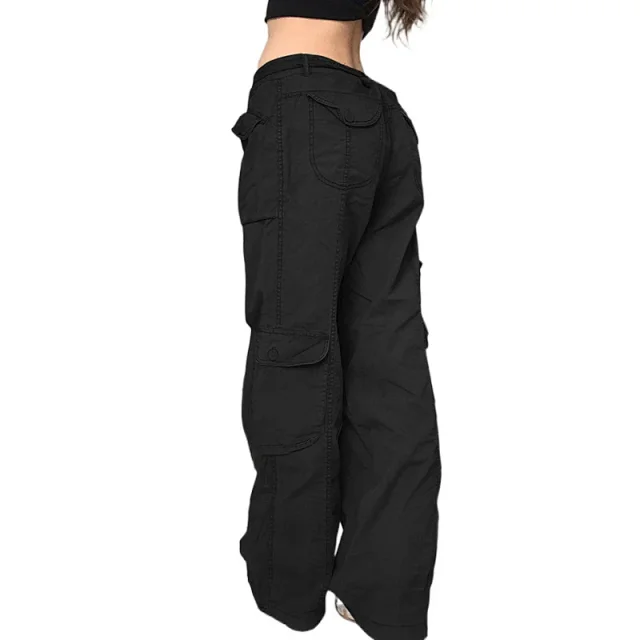 Trendy Women's Gray Wide-Leg Cargo Pants Detail