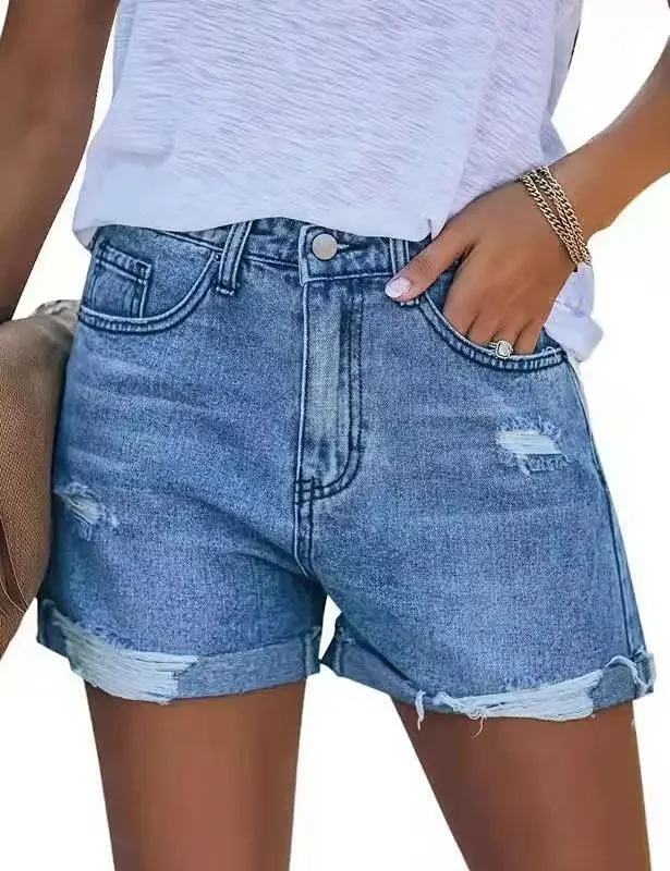Vintage Ripped Denim Shorts Detail