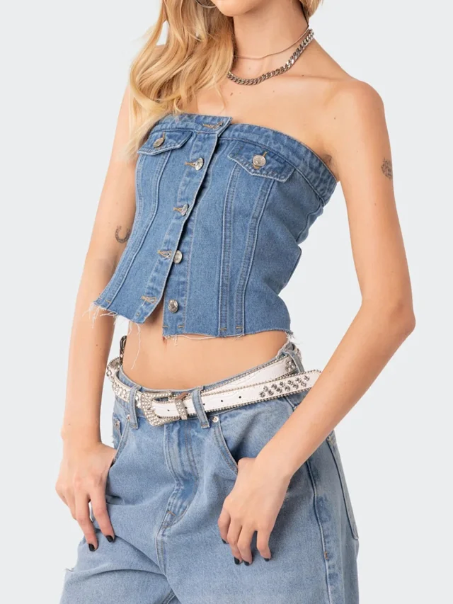 Sexy Slim Denim Vest for Women Detail