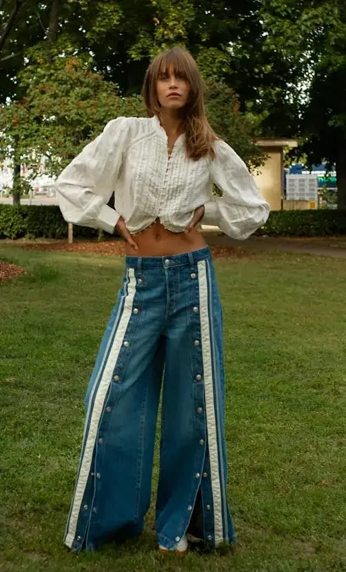 European-American Retro Wide-Leg Denim Pants Detail