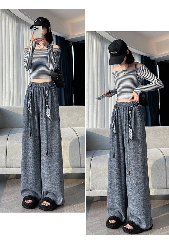 2025 Early Autumn Korean Style High - Waist Wide - Leg Pants Detail