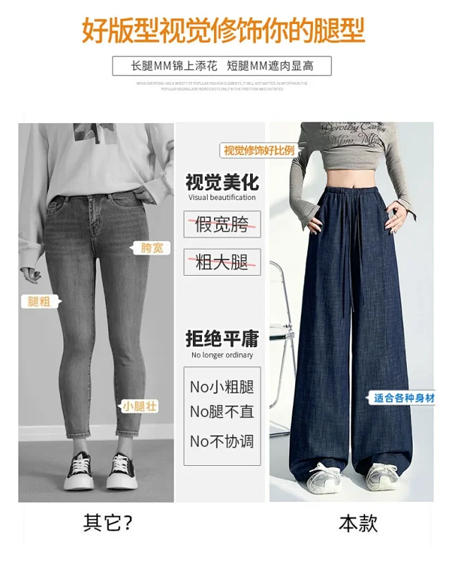 Women's Wide-Leg Denim Pants Detail