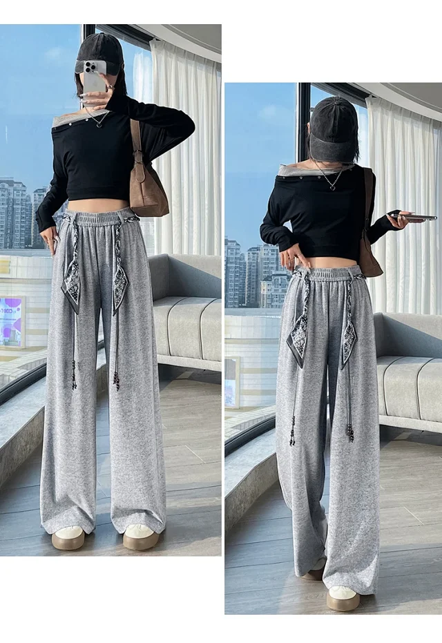 2025 Early Autumn Korean Style High - Waist Wide - Leg Pants Detail
