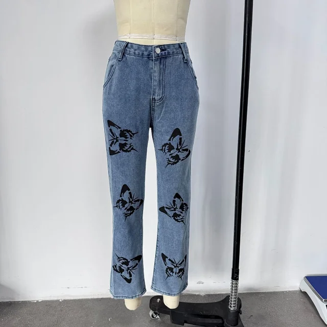 Designer Loose Print Denim Pants Detail