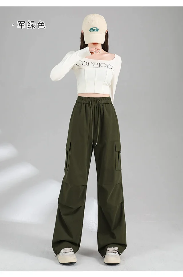 Ankela Red 2025 Fall Drawstring Cargo Pants Detail