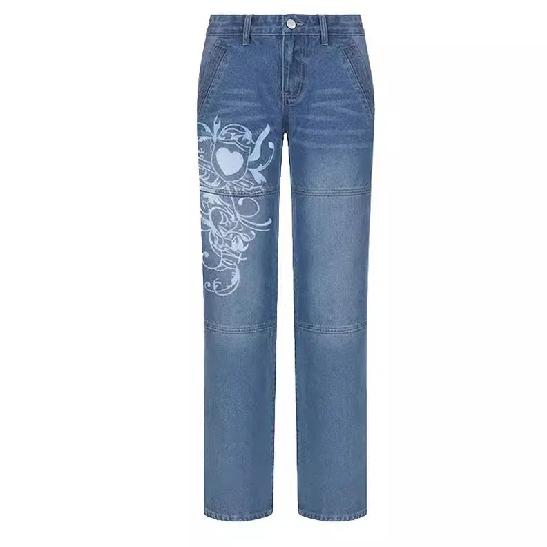 Street-style Irregular Print Loose Jeans