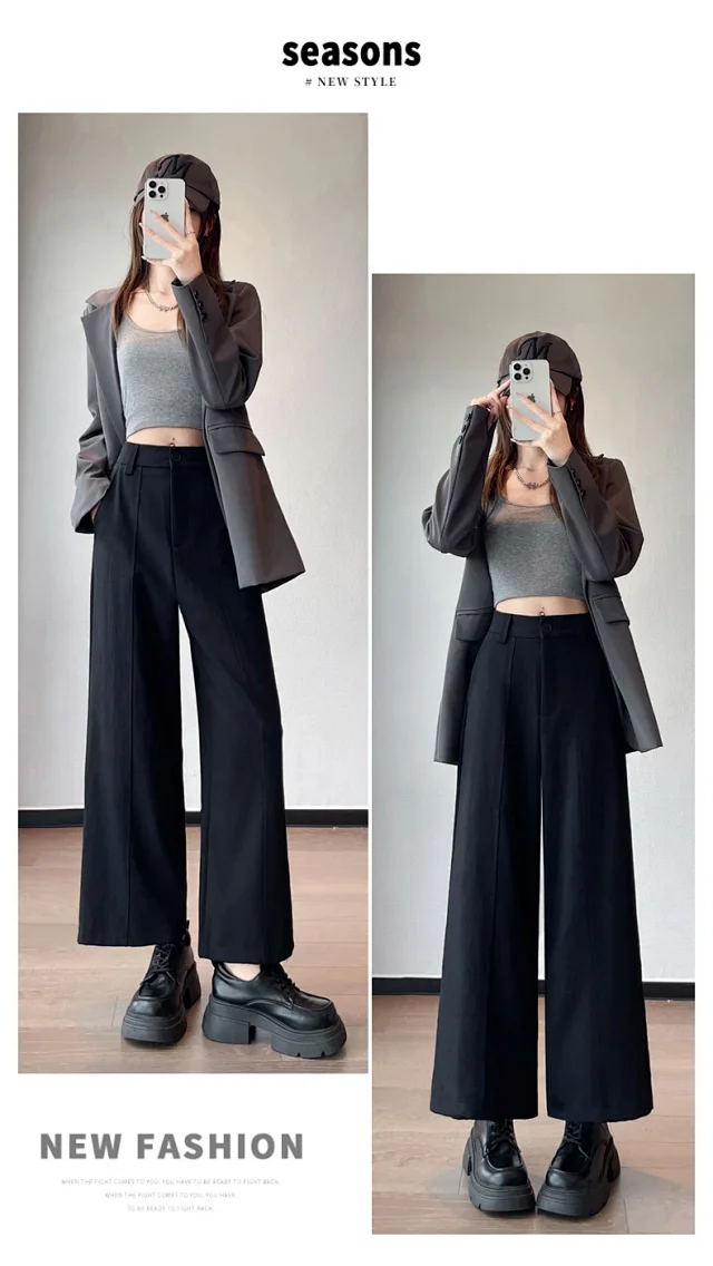 Women's 2025 Fall Washable Cotton Suit Wide - Leg Pants Detail