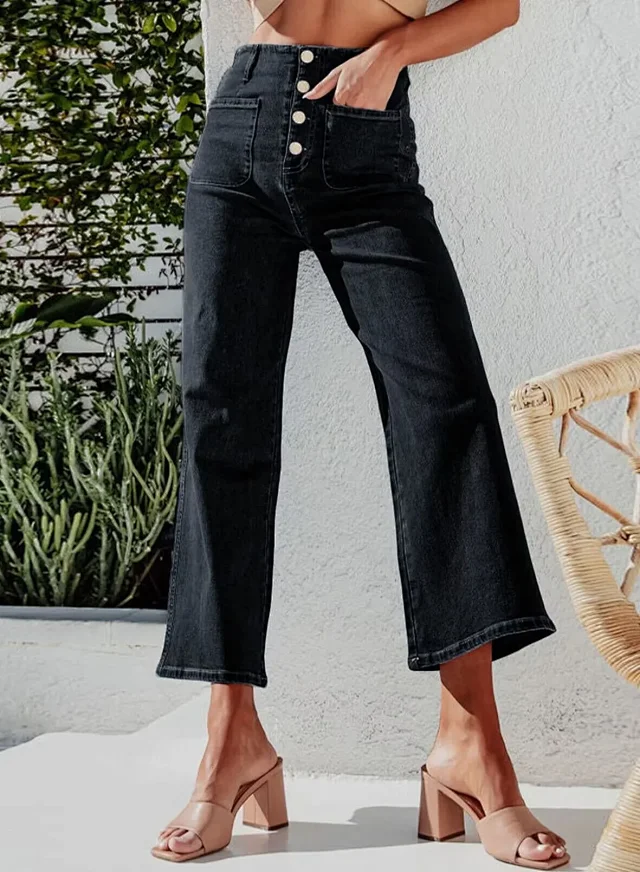 Retro Indigo Striped Wide-Leg High-Waist Jeans Detail