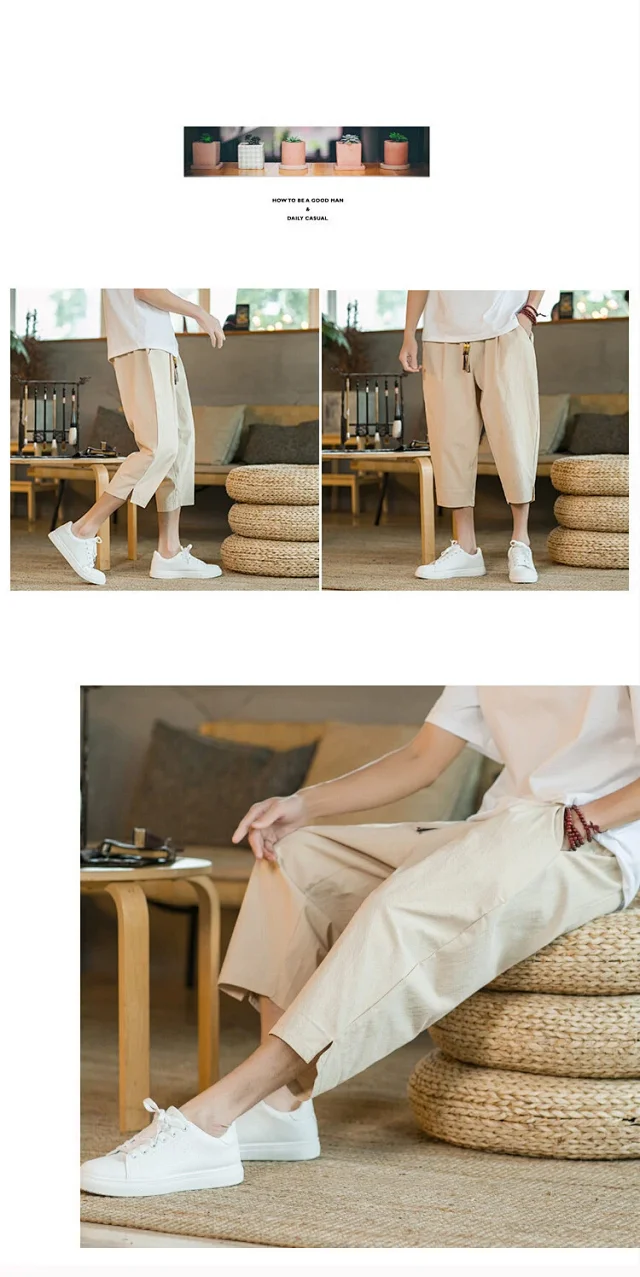 Men's Summer Cotton Cropped Pants Detail