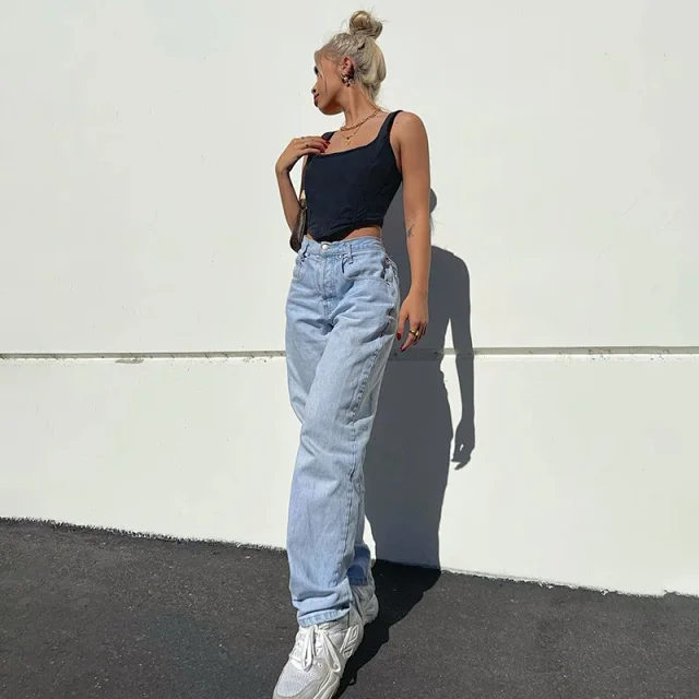 Eaby High-Waist Wide-Leg Printed Jeans for Women Detail