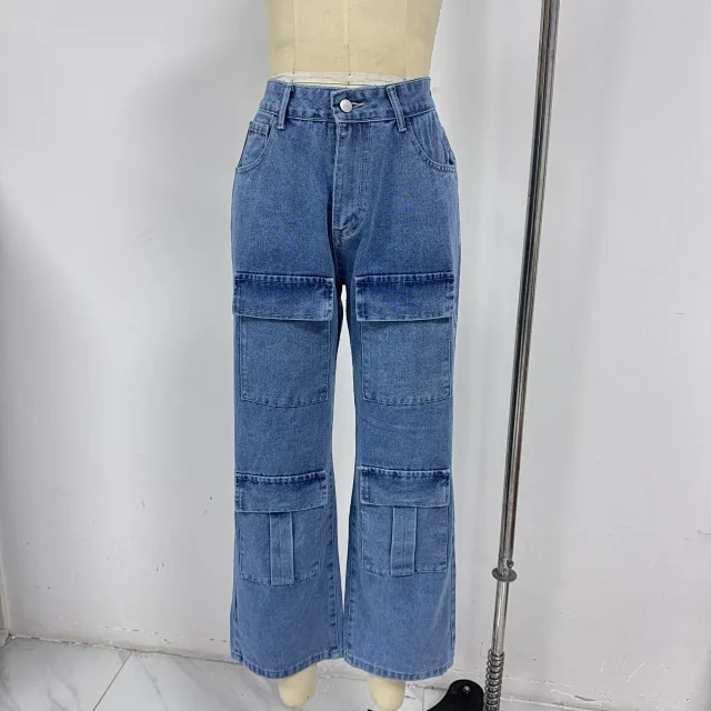 Retro Wide-Leg Denim Jeans Detail
