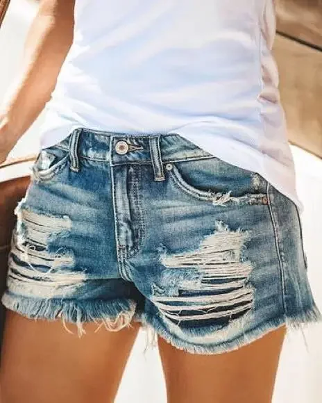 Eaby High-waist Tassel Ripped Denim Shorts Detail