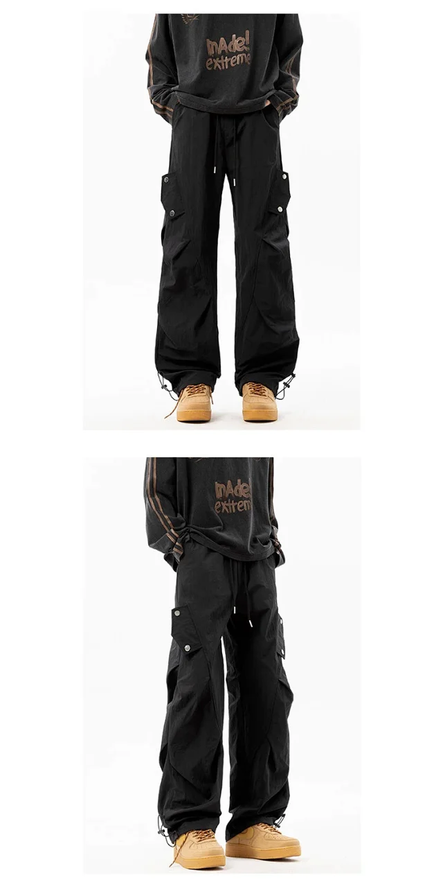 2025 Summer Men's Khaki Parachute Pants Detail