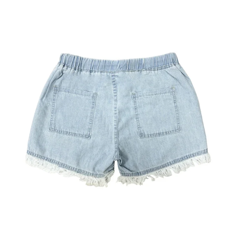 High-Waisted Drawstring Fringe Denim Shorts
