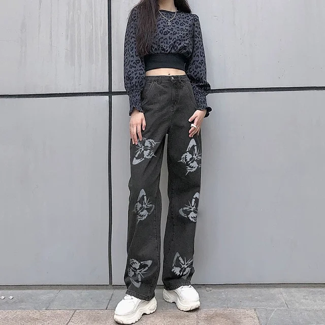 Designer Loose Print Denim Pants Detail