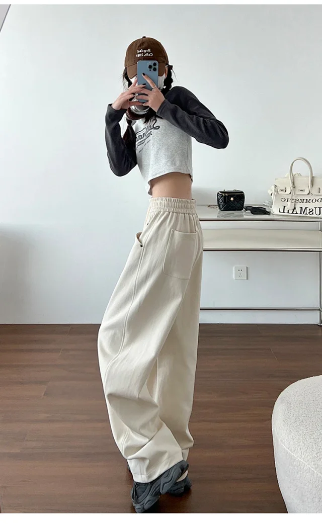2025 New Fall Banana Pants for Petite Women - Cream High - Waist Wide - Leg Detail