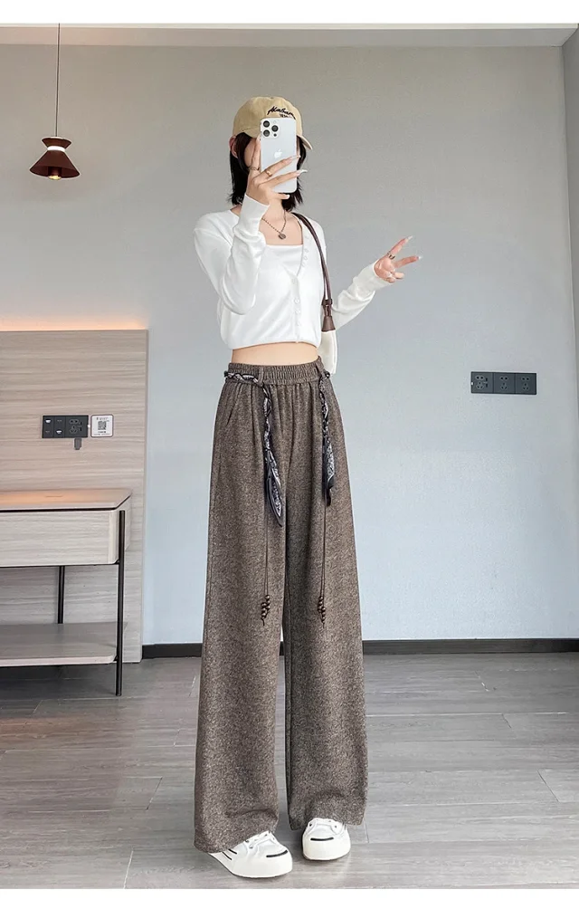2025 Early Autumn Korean Style High - Waist Wide - Leg Pants Detail