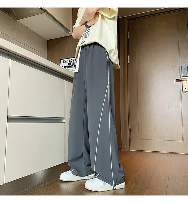 Trendy Brand Striped Ice Silk Pants for Men Detail