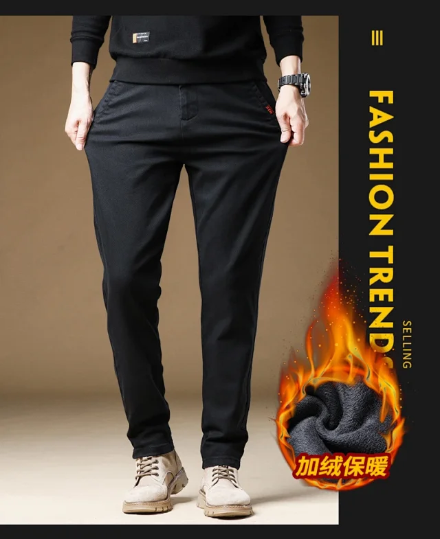 Men's Winter Fleece Slim Straight Warm Business Pants Detail