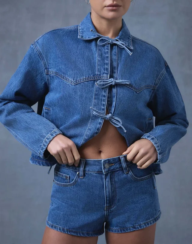Factory Direct: Loose Casual Tie Denim Jacket (Women) Detail