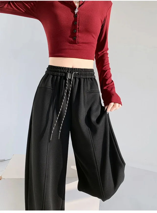 2025 Fall New White Banana Wide - Leg Pants Detail