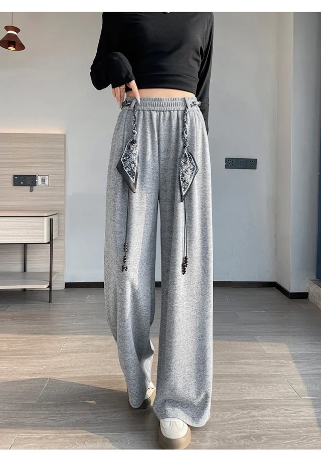 2025 Early Autumn Korean Style High - Waist Wide - Leg Pants Detail