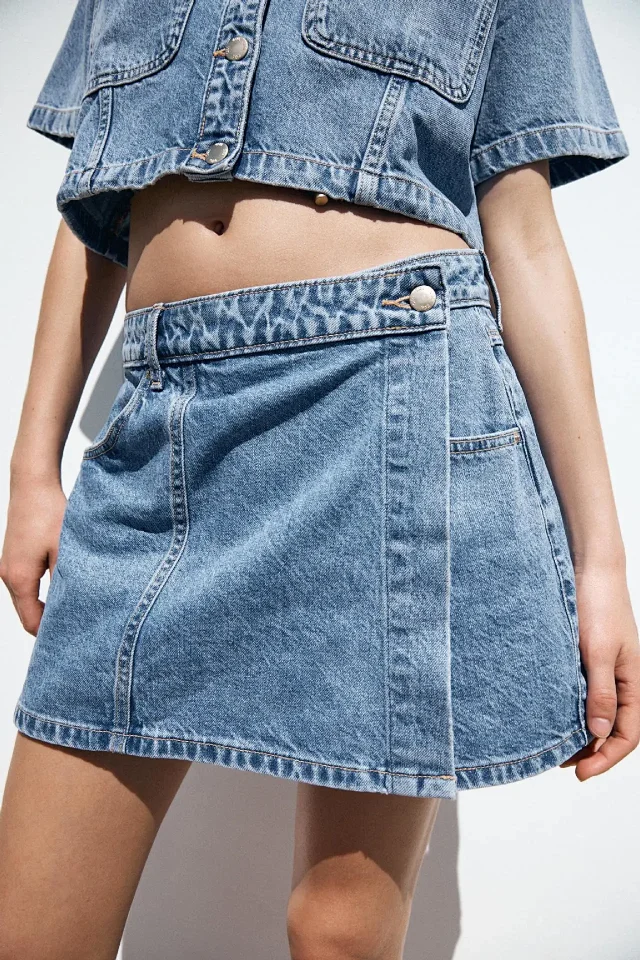 European and American Denim Shirt & Skirt/Pants Set Detail