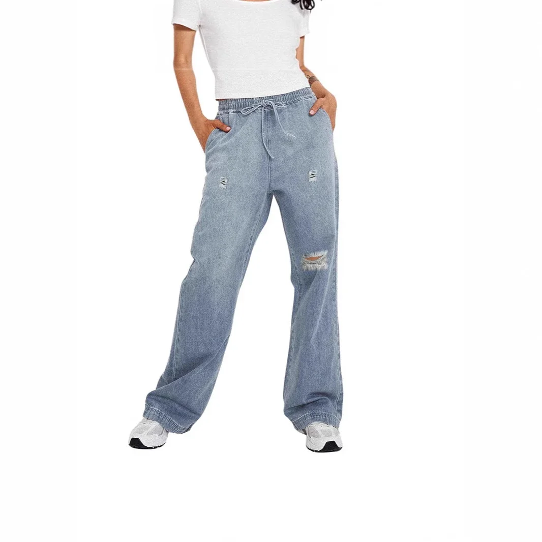 TEMU Women's Slim Fit Elastic Waist Jeans with Rips