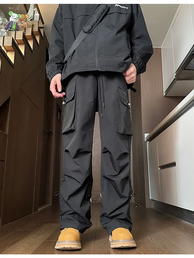 Men's Spring Hiphop Vintage Straight Cargo Pants Detail