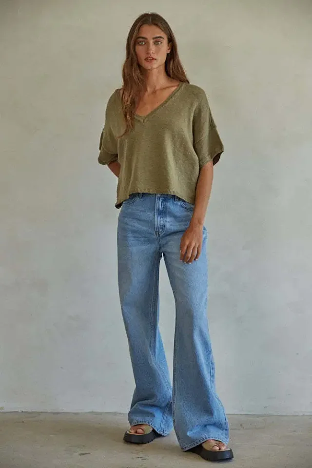 European and American Washed High - Waist Loose Jeans Detail