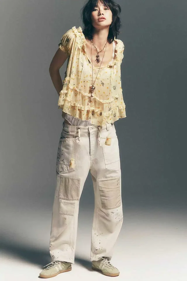 8 - Color Retro Denim with Patchwork & Drawstring Detail