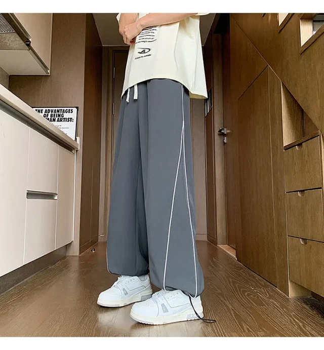 Trendy Brand Striped Ice Silk Pants for Men Detail