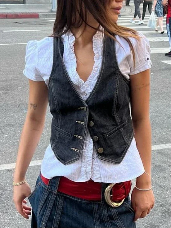 Fashion Slim Denim Vest for Women Detail