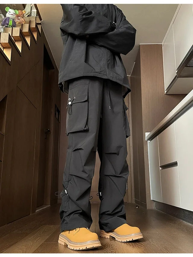 Men's Spring Hiphop Vintage Straight Cargo Pants Detail
