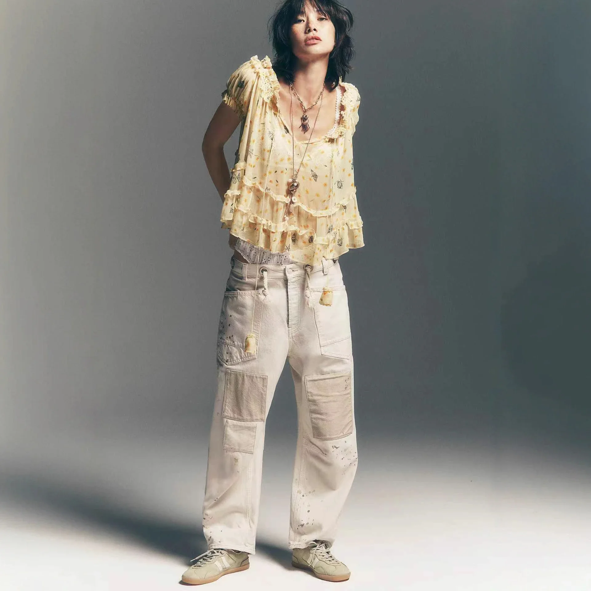 8 - Color Retro Denim with Patchwork & Drawstring