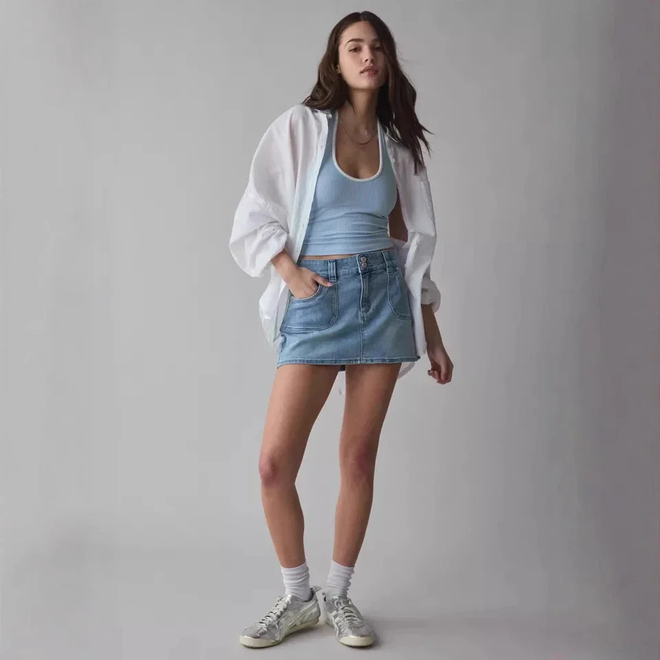 High-Waisted Slim Denim Mini Skirt