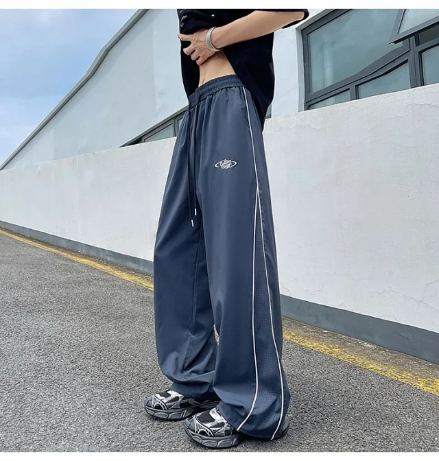 Men's Summer Laser-Punched Loose Ice Silk Trousers Detail