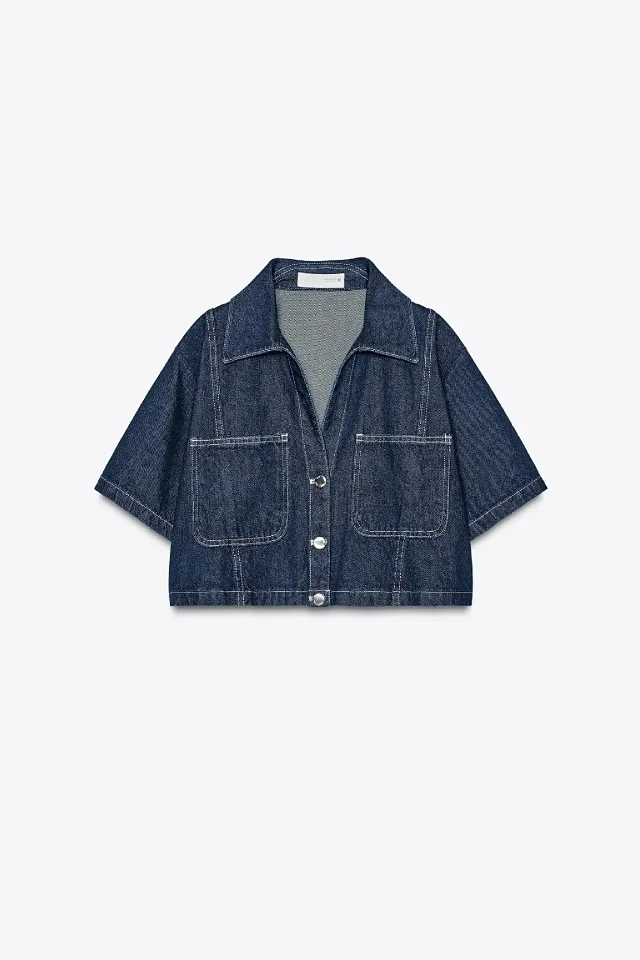 European and American Denim Shirt & Skirt/Pants Set Detail